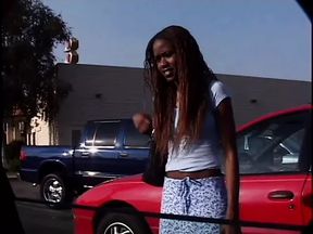 Young ebony with small tits gets some white cock banging