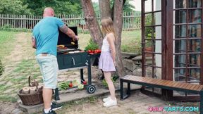 Hot Summer BBQ - Maya Gets Her First Outdoor Threesome