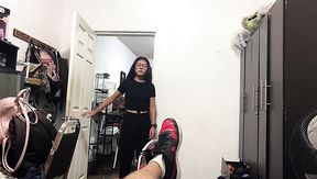 Cute Latina with glasses fucked hard in the dorm and gets cum on her face