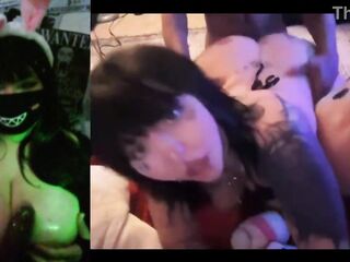 Emo MILF on webcam playing with a BBC sex-toy with her big natural breasts in nature's garb