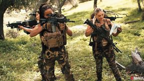 Beautiful FMM dick-riding with an ebony doll Kira Noir